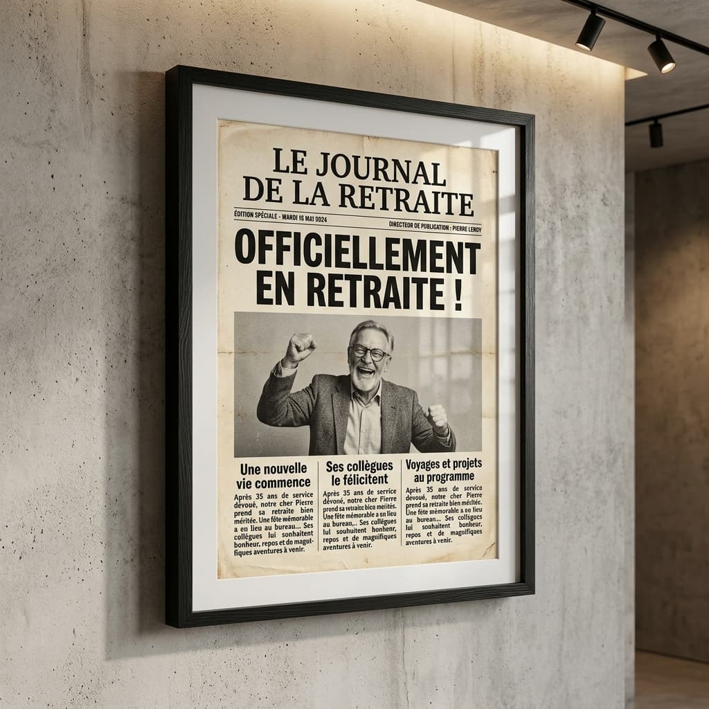 Affiche Départ Retraite Journal — affiche personnalisée Retraite L'Instant Perso