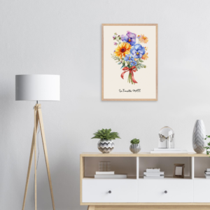 Affiche de famille personnalisée pour toute la famille et avec fleur de naissance de chacun